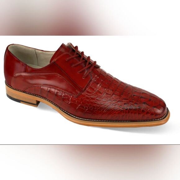 GIOVANNI MEN'S RED MASON LEATHER LACE UP DRESS SHOE ALLIGATOR STYLE. - Picture 1 of 1